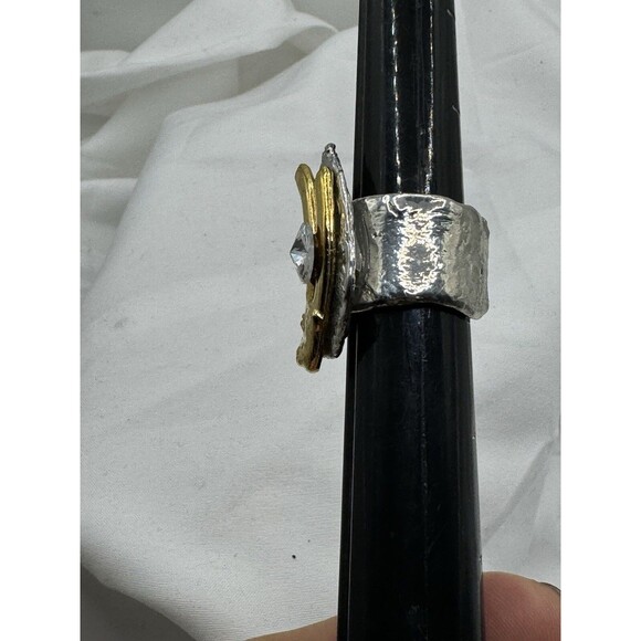 Vintage J. Jansen Gold Silver Tone Hammered Crystal Cocktail Ring Size 6.5 - Picture 6 of 12